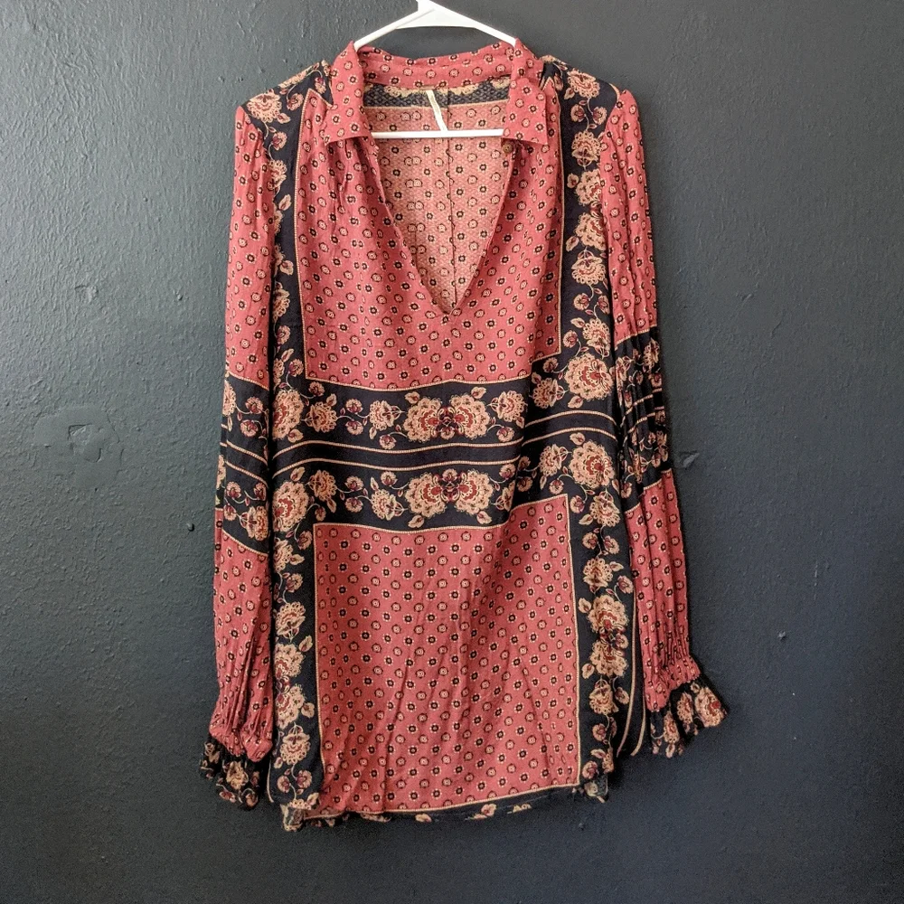 Free People Boho Western Floral Tunic Top
